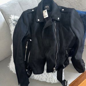 NEW Zara Faux Suede Biker Jacket
